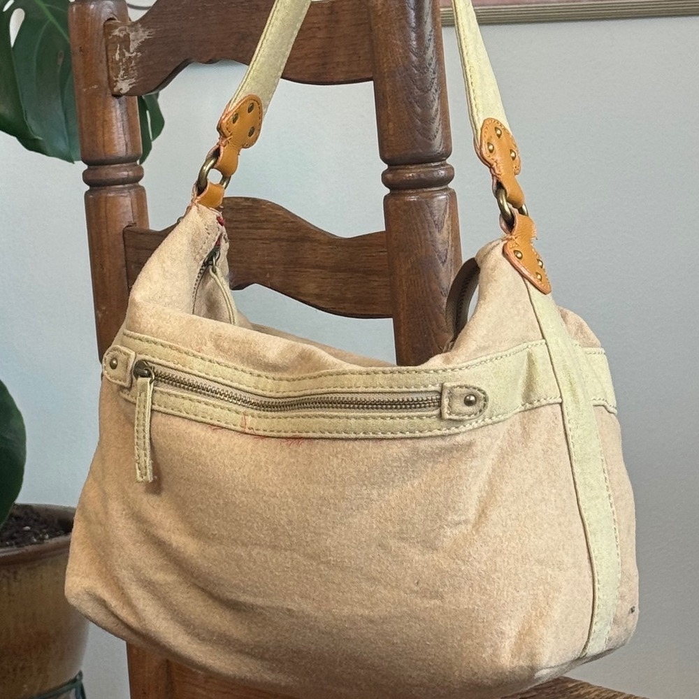 Y2K Gap Canvas Hobo Bag Tan Cream Indie Sleaze Boho Shoulder Bag Red Lining - Picture 2 of 8
